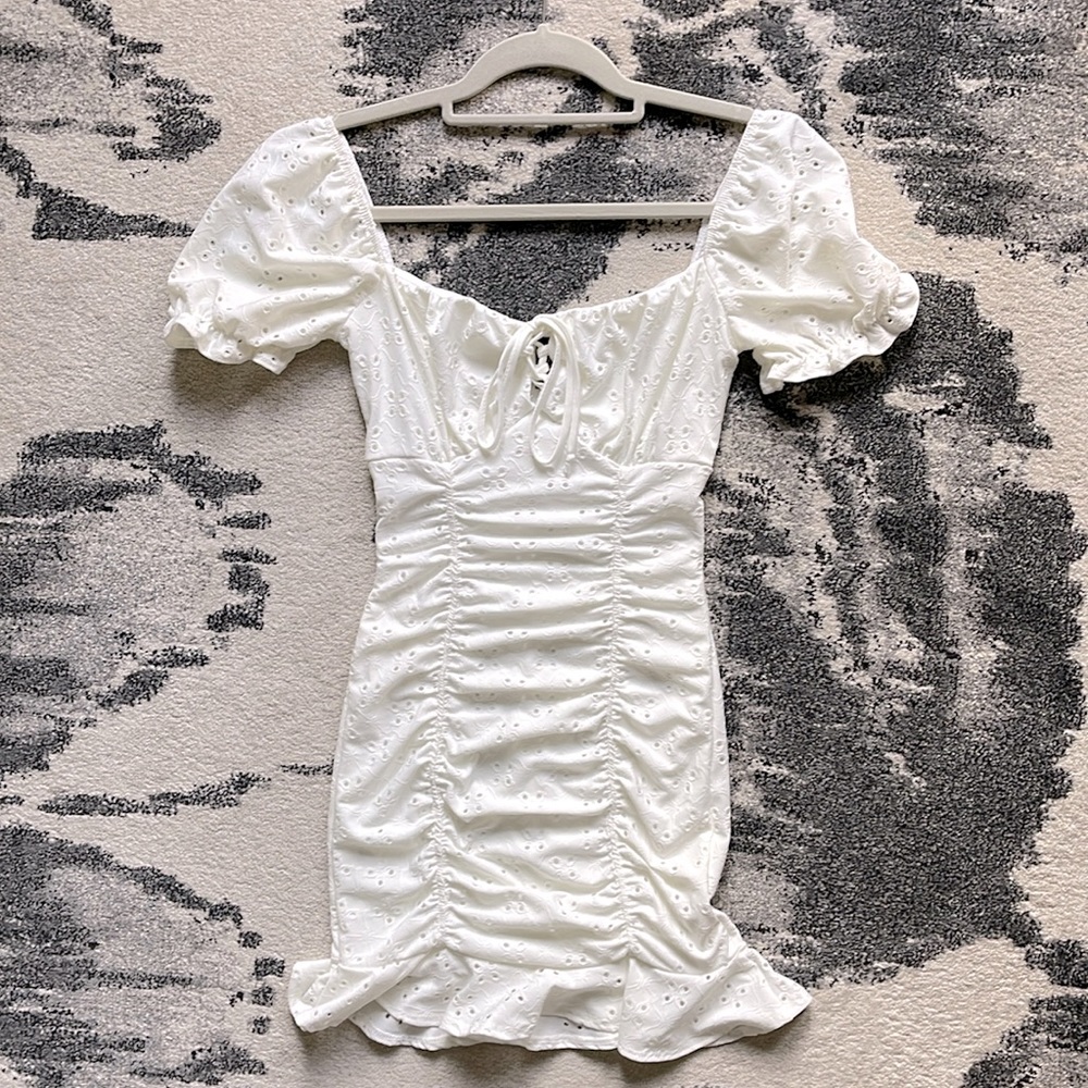 Windsor Ruffled Eyelet Puff Sleeve Mini Dress